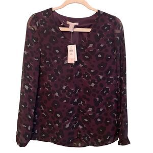 NWT Banana Republic Factory Leopard Sheer Long Sleeve Blouse Top Sz S